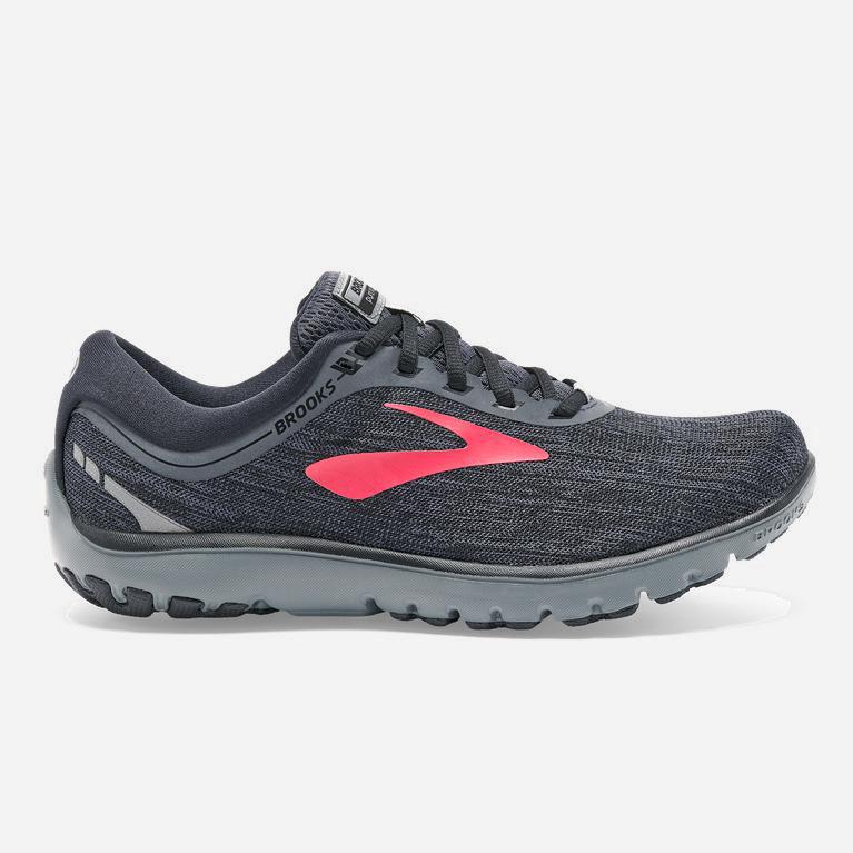 Brooks Women's Pureflow 7 Road Running Shoes Singapore - Black/Ebony/grey Charcoal/Red Teaberry (692